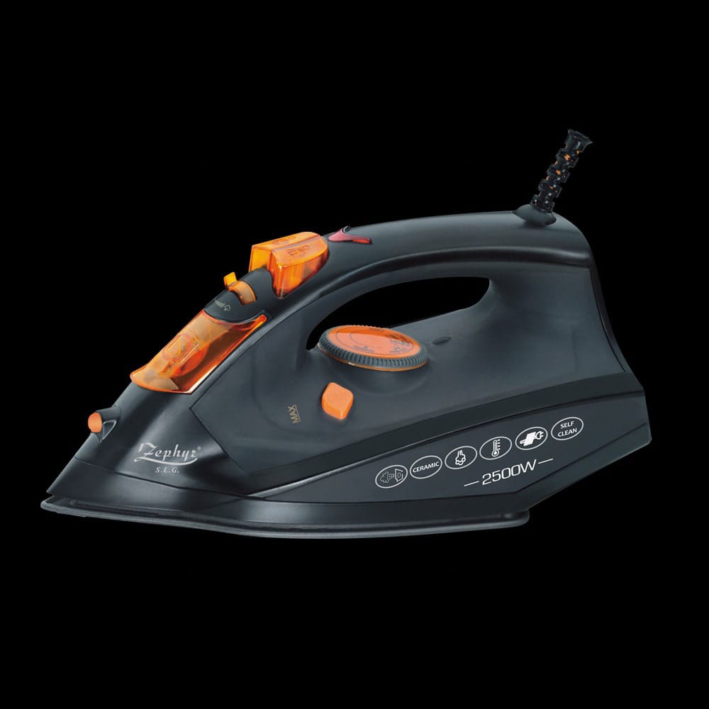 Парна ютия zephyr zp 1050 byc, 2500w, 260 мл, керамична плоча, вертикално гладене, самопочистване, черен/оранжев - Image 3